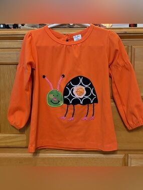 Vintage La Jenns Whimsical Girls' Bright Orange Ladybug Appliqué Shirt Size 4T